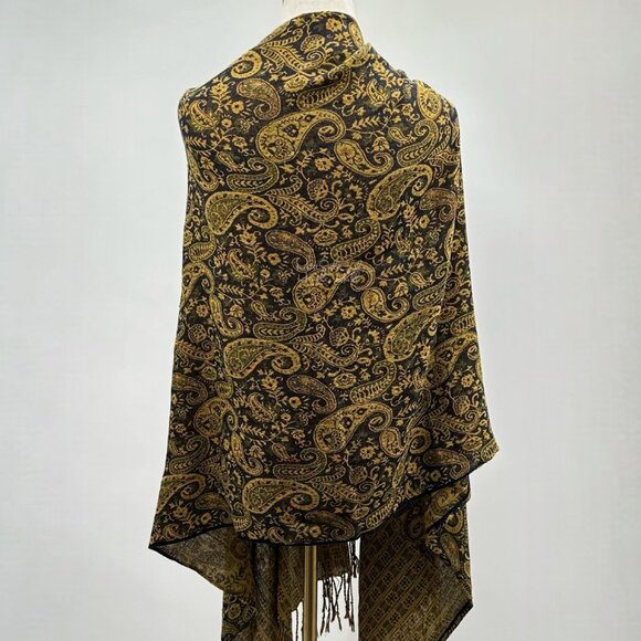 Vintage Paisley & Geometric Pattern Scarf/Shawl w/ Fringe Viscose Made In India - Picture 1 of 5